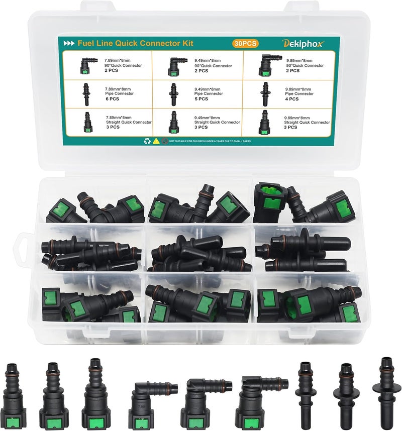 Dekiphox 30pcs Assorted Fuel Line Quick Connector Set, Fuel Line Repair Kit Hose Release Connect Fittings SAE 7.89mm 9.49mm 9.89mm to ID 8mm - Image 1
